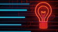 Goal setting mindset concept Neon light bulb against a blue digital background Royalty Free Stock Photo