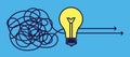 Goal solution. Idea concept, creative brainstorm or change mind. Effective strategy, no problem metaphor with light bulb