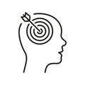 Goal, Target, Aim, Focus Line Icon. Objective-Focused Human Head Linear Pictogram. Mental Concentration Outline Sign Royalty Free Stock Photo