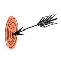 Goal, target, arrow concept. Hand drawn target with arrow sketch. Isolated vector illustration.Purpose icon.Line vector sign Royalty Free Stock Photo