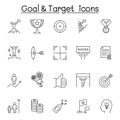 Goal & target icon set in thin line style