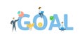 GOAL word concept banner. Concept with people, letters and icons. Flat vector illustration. Isolated on white background