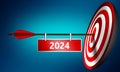 Goal of year 2024 banner hang on arrow hit on bull eye