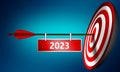 Goal of year 2023 banner hang on arrow hit on bull eye