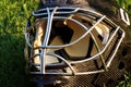 A goalie black helmet made from carbon material Royalty Free Stock Photo