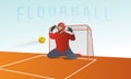 The goalkeeper catches the ball in a floorball game