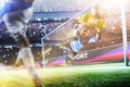 Goalkeeper catches the ball on the soccer stadium Royalty Free Stock Photo