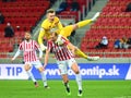 Goalkeeper Fc Vion ZlatÃÂ© Moravce Lukac fouls the opponent's player Marin Ljubicic after kicking the ball in front of him Royalty Free Stock Photo