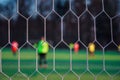 Goalkeeper in football post. Soccer net, blurred background Royalty Free Stock Photo
