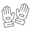 Goalkeeper gloves thin line icon. Goal keeper gauntlets, soccer protection symbol, outline style pictogram on white