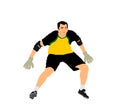 Goalkeeper on goal defends penalty. Soccer player in action vector illustration isolated on white background. Football player.