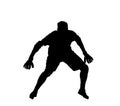 Goalkeeper on goal defends penalty. Soccer player in action vector silhouette illustration isolated on white background. Football