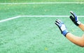 Goalkeeper facing a penalty kick. Training of the youth football team.
