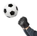Goalkeeper hands and soccer ball
