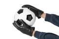 Goalkeeper hands and soccer ball