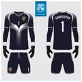 Goalkeeper jersey or soccer kit, long sleeve jersey, goalkeeper glove template design. t-shirt mock up. Front, back view uniform.