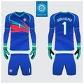 Goalkeeper jersey or soccer kit, long sleeve jersey, goalkeeper glove template design. t-shirt mock up. Front, back view uniform.