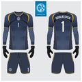 Goalkeeper jersey or soccer kit, long sleeve jersey, goalkeeper glove template design. t-shirt mock up. Front, back view uniform.