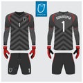 Goalkeeper jersey or soccer kit, long sleeve jersey, goalkeeper glove template design. t-shirt mock up. Front, back view uniform.