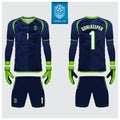 Goalkeeper jersey or soccer kit, long sleeve jersey, goalkeeper glove template design. t-shirt mock up. Front, back view uniform.