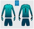 Goalkeeper jersey or soccer kit mockup. Goalkeeper glove and long sleeve jersey template design. Logo design. Vector.