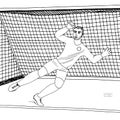 Goalkeeper jumping to catch the soccer ball. Football game. Young athletic champion. Hand drawn vector flat illustration Royalty Free Stock Photo