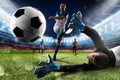 Goalkeeper kicks the ball in the stadium Royalty Free Stock Photo