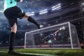 Goalkeeper jumping for the ball on football match Royalty Free Stock Photo