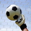 Goalkeeper's hands hitting foot ball