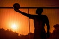 Goalkeeper soccer jump sunset. Generate Ai Royalty Free Stock Photo