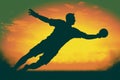 Goalkeeper soccer jump sunset. Generate Ai Royalty Free Stock Photo