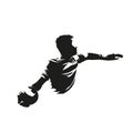 Goalkeeper throws the ball, soccer player isolated vector silhouette, ink drawing. Footballer