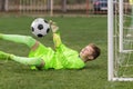 Goalkeeper used hands for catches the ball in match game