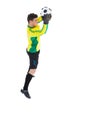 Goalkeeper in yellow making a save Royalty Free Stock Photo