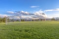 Goalposts on a green grassy sports field