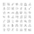 Goals achievement linear icons, signs, symbols vector line illustration set Royalty Free Stock Photo