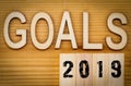 2019 goals banner - New Year resolution concept - text in vintage letters on wooden blocks Royalty Free Stock Photo