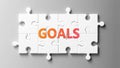 Goals complex like a puzzle - pictured as word Goals on a puzzle pieces to show that Goals can be difficult and needs cooperating