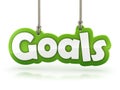 Goals green word text hanging on rope on white