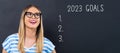 2023 goals with happy young woman Royalty Free Stock Photo