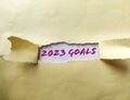 2023 GOALS message written under torn brown paper