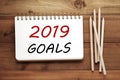 2019 goals on notebook paper background, banner sign, 2019 new y