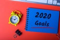 2020 goals on office desk background, business planning and new year concept Royalty Free Stock Photo