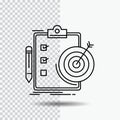 goals, report, analytics, target, achievement Line Icon on Transparent Background. Black Icon Vector Illustration