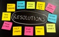 2019 Goals or resolutions chalk handwriting and colorful post its notes on blackboard New year 2019