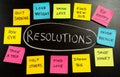 2019 Goals or resolutions chalk handwriting and colorful post its notes on blackboard New year 2019
