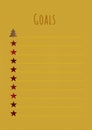 Goals. Sparkles stars, a sheet of yellow Notepad, top view