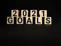 2021 GOALS text on wooden blocks with black background. Business Concept. Stock photo. Royalty Free Stock Photo