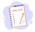 Goals for 2022 written on notepad isolated. Target list template. Planning, motivation for new year. Vector illustration