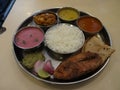 An Authentic Goan Meal, Fried Fish, Fish curry and white rice Royalty Free Stock Photo